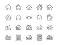 Houses flat line icons set. Home page button, residential building, country cottage, apartment vector illustrations Royalty Free Stock Photo