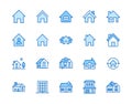 Houses flat line icons set. Home page button, residential building, country cottage, apartment vector illustrations