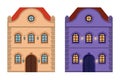 Houses. Flat style old european building. Colored drawing