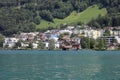 Houses of Fluelen as seen from the lake Royalty Free Stock Photo