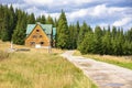 Houses at the forest path in Jizera Mountains Royalty Free Stock Photo