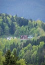 Houses on foresty hills of scenery Carpathians