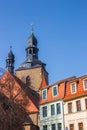 Houses in front of the historic St. Jacobi church in Hettstedt