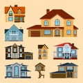 Houses front view vector illustration building architecture home construction estate residential property roof set Royalty Free Stock Photo