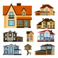 Houses front view vector illustration building architecture home construction estate residential property roof set Royalty Free Stock Photo