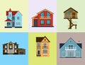 Houses front view vector illustration building architecture home construction estate residential property roof set