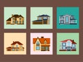 Houses front view vector illustration building architecture home construction estate residential property roof set Royalty Free Stock Photo