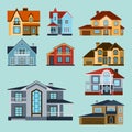 Houses front view vector illustration building architecture home construction estate residential property roof set Royalty Free Stock Photo