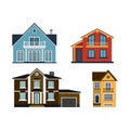 Houses front view vector illustration building architecture home construction estate residential property roof set Royalty Free Stock Photo