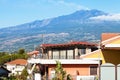 Houses in Giardini Naxos town and Etna Mount Royalty Free Stock Photo