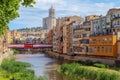 Houses of Girona along the river Onyar, Spain Royalty Free Stock Photo