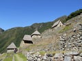 Houses and hanging gardens at Machu Picchu Royalty Free Stock Photo