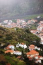 Houses, hill with village or countryside landscape, travel and adventure location with nature and buildings Royalty Free Stock Photo