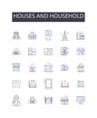 Houses and household line icons collection. Dwelling place, Home, Abode, Residence, Homestead, Domicile, Shelter vector