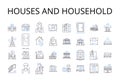Houses and household line icons collection. Dwelling place, Home, Abode, Residence, Homestead, Domicile, Shelter vector