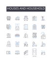 Houses and household line icons collection. Dwelling place, Home, Abode, Residence, Homestead, Domicile, Shelter vector