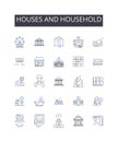 Houses and household line icons collection. Dwelling place, Home, Abode, Residence, Homestead, Domicile, Shelter vector