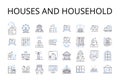 Houses and household line icons collection. Dwelling place, Home, Abode, Residence, Homestead, Domicile, Shelter vector