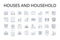 Houses and household line icons collection. Dwelling place, Home, Abode, Residence, Homestead, Domicile, Shelter vector