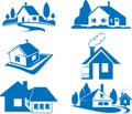 Houses icon, shelter icon, village blue vectors icon set.