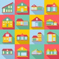 Houses icons set, flat style Royalty Free Stock Photo