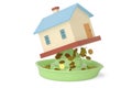 Houses on the juicer, into gold.3D illustration.