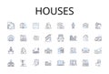 Houses line icons collection. Residences, Dwellings, Abodes, Homesteads, Shelters, Lodgings, Quarters vector and linear