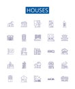 Houses line icons signs set. Design collection of Home, Abode, Mansion, Residence, Cottage, Hut, Dwelling, Lodge outline