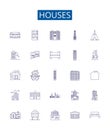 Houses line icons signs set. Design collection of Home, Abode, Mansion, Residence, Cottage, Hut, Dwelling, Lodge outline