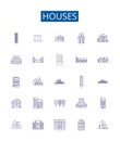 Houses line icons signs set. Design collection of Home, Abode, Mansion, Residence, Cottage, Hut, Dwelling, Lodge outline