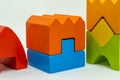 Houses made of colorful toy blocks isolated on white Royalty Free Stock Photo
