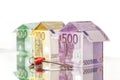 Houses made of 500, 200 and 100 euro banknotes Royalty Free Stock Photo
