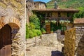 Houses made of stone and wooden balconies in the mountain village of Beget, Catalonia, Spain. Royalty Free Stock Photo