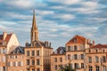 houses in Metz against the backdrop of the Temple de Garnison tower Royalty Free Stock Photo