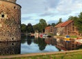 Houses Mirroring In The Moat Of Vadstena Castle