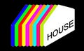 Logo house drawn in schematic form, with multicolored linear elements.