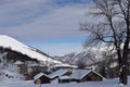 Mountain houses covered with snow Royalty Free Stock Photo