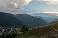 Houses in a mountain village at sunset, Valle de Aran