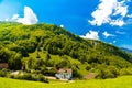 Houses and mountains near Lake Lungern, Lungerersee, Obwalden Switzerland Royalty Free Stock Photo