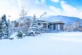 Houses and mountains panorama in Bansko, Bulgaria Royalty Free Stock Photo