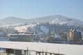 Houses in the mountains in winter snow Royalty Free Stock Photo