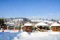 Houses in the mountains in winter snow nature Royalty Free Stock Photo