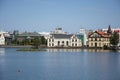 Houses near the lake in the center of Reykjavik, Iceland Royalty Free Stock Photo