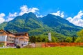 Houses near the mountains in Vaduz, Oberland Liechtenstein Royalty Free Stock Photo
