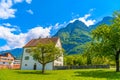 Houses near the mountains in Vaduz, Oberland Liechtenstein Royalty Free Stock Photo