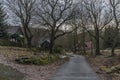 Houses in Nemci village in dark grey winter day Royalty Free Stock Photo