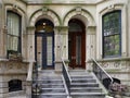 Houses with ornate stone carvings