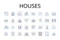 Houses line icons collection. Residences, Dwellings, Abodes, Homesteads, Shelters, Lodgings, Quarters vector and linear