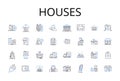 Houses line icons collection. Residences, Dwellings, Abodes, Homesteads, Shelters, Lodgings, Quarters vector and linear