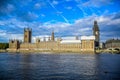 Houses of Parliament and The Big Ben clock tower under repair and maintenance, London, UK